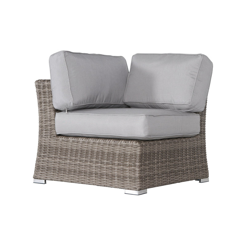 Ensemble de conversation en osier pour 4 personnes avec coussins Moyeda, Mélange de gris