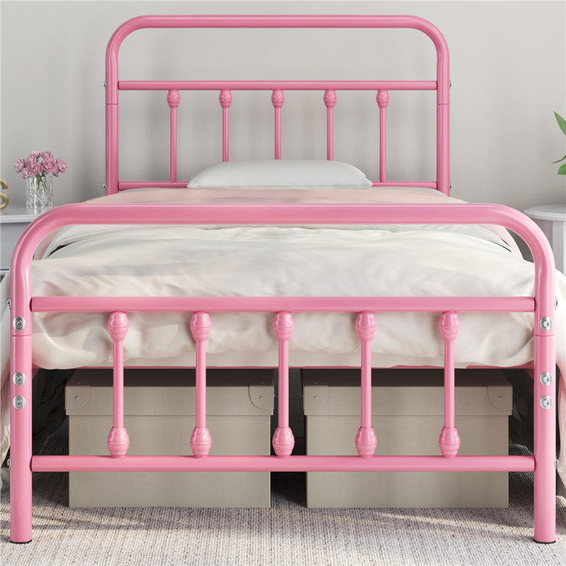 Metal Bed Frame with Vintage Headboard, Pink, Single (3')