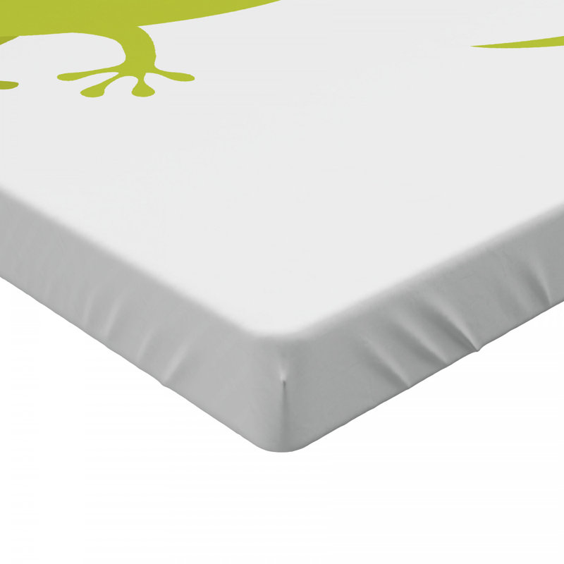 White and Green Microfiber Twin XL Gecko Print Fitted Sheet