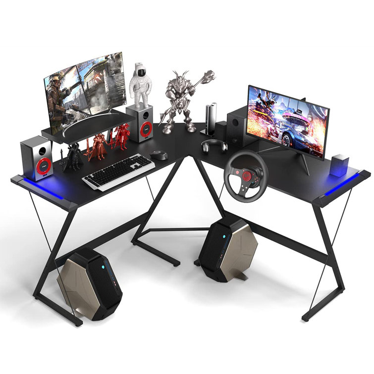 MOTPK L Shaped Gaming Desk with LED Lights, Corner Gaming Computer