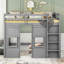 Lit mezzanine simple gris avec 2 fenêtres et rangement - Fabrication en bois massif pour le rangement de garde-robe de grande taille