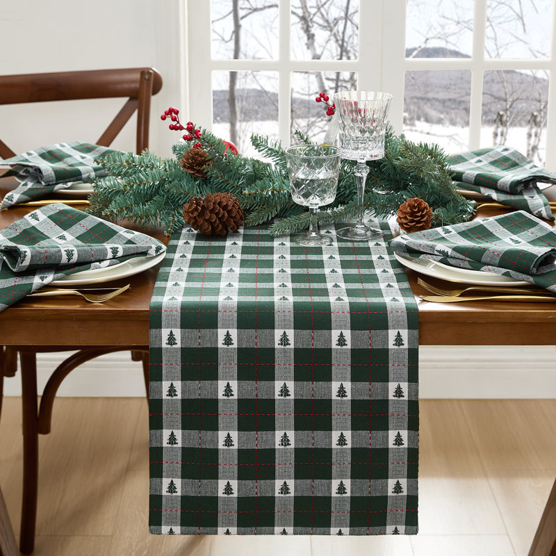 Keandra Christmas/Holiday Cotton Table Runner, Green