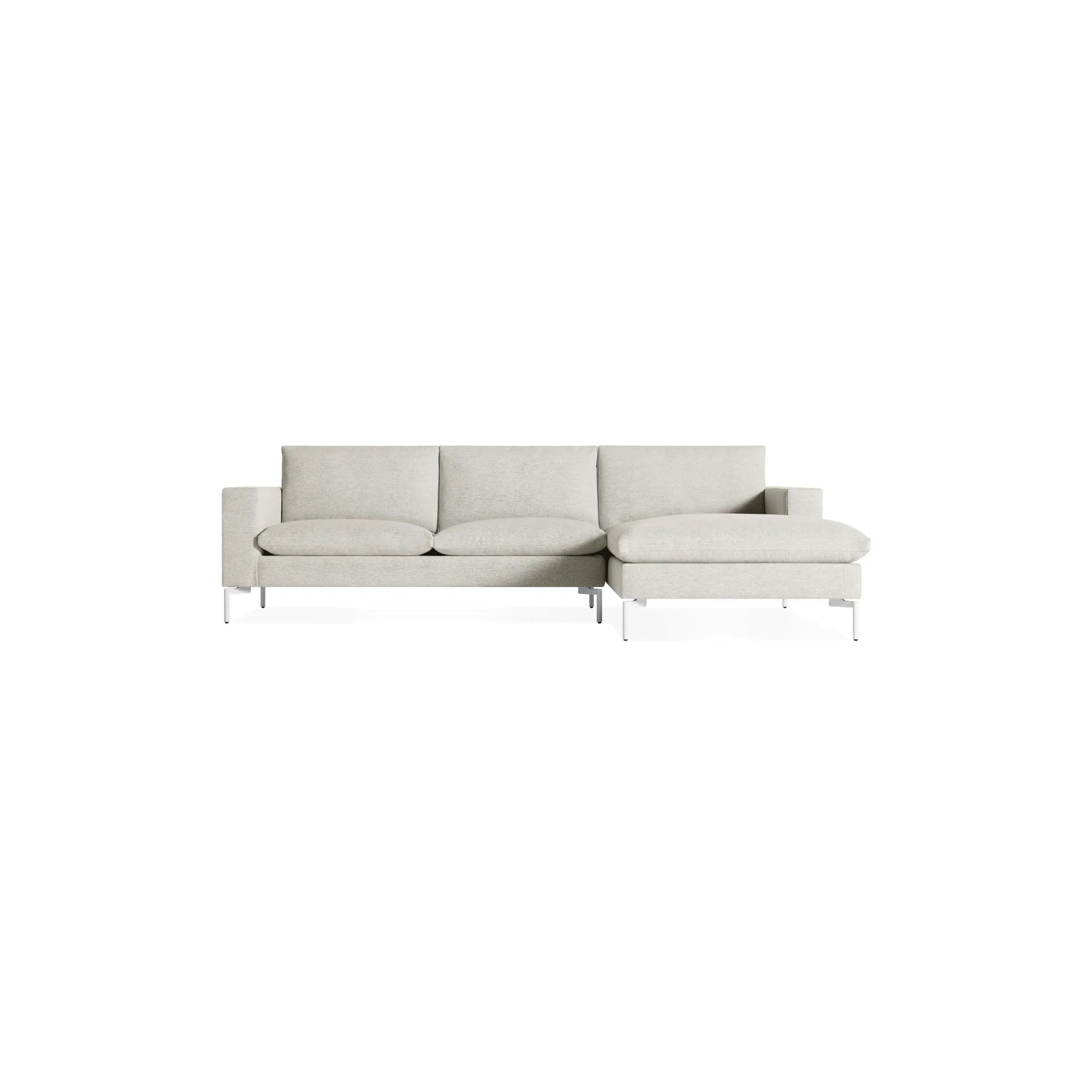 New Standard Upholstered Chaise L-Sectional, Right Hand Facing, Maharam Mode/Clavicle 100% Polyester, White