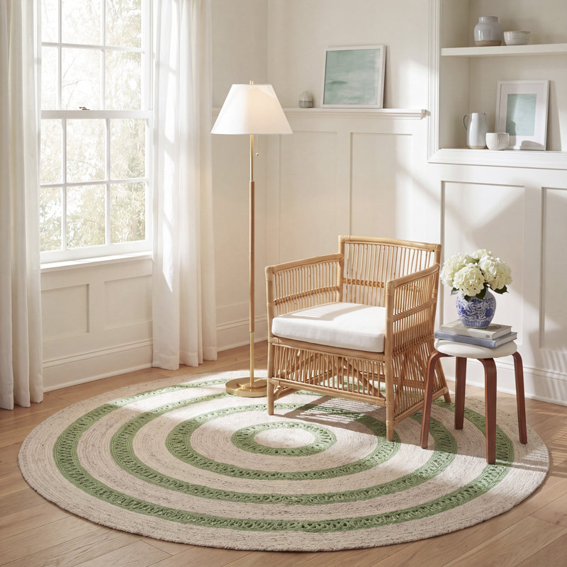 Tapis d'intérieur tressé à la main sans motif, Rond 6 pi 0 po x 6 pi 0 po