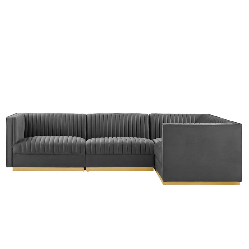 Canapé modulaire 4 pièces Sanguine Channel, 100% polyester noir, Face à la droite