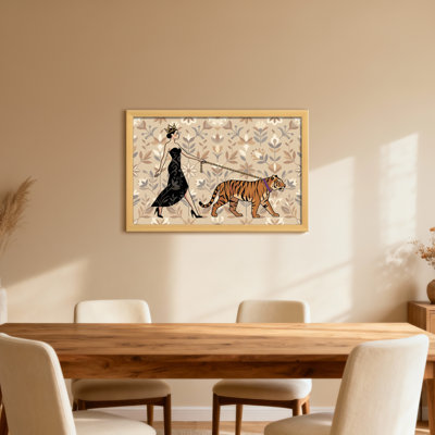 Animals Elegant Woman Walking Tiger On Leash