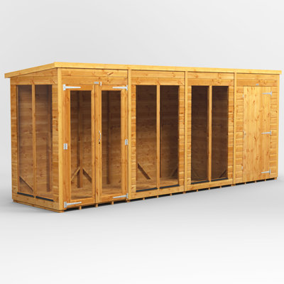 Powersheds 16 x 4ft Timber Tongue & Groove Pent Summerhouse Combi (includes 4ft Side Store)