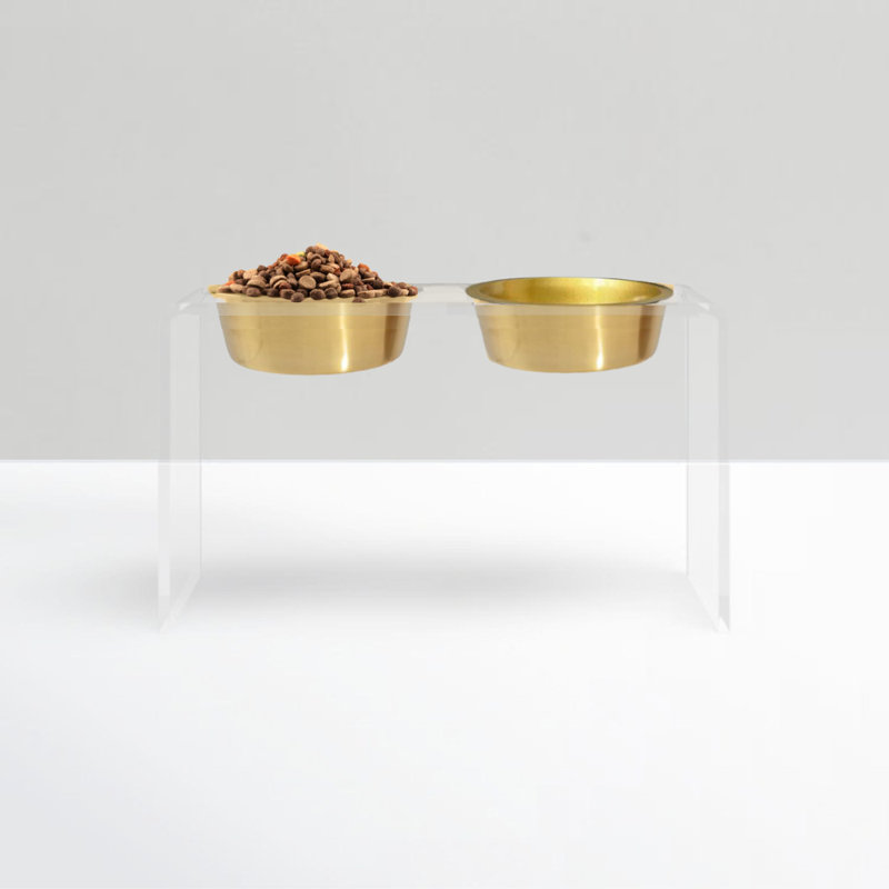 Tall Clear Elevated Feeder with Bowls, Gold