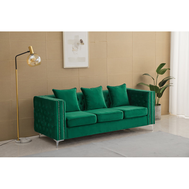 Habbe 84.6'' Velvet Sofa, Green Velvet