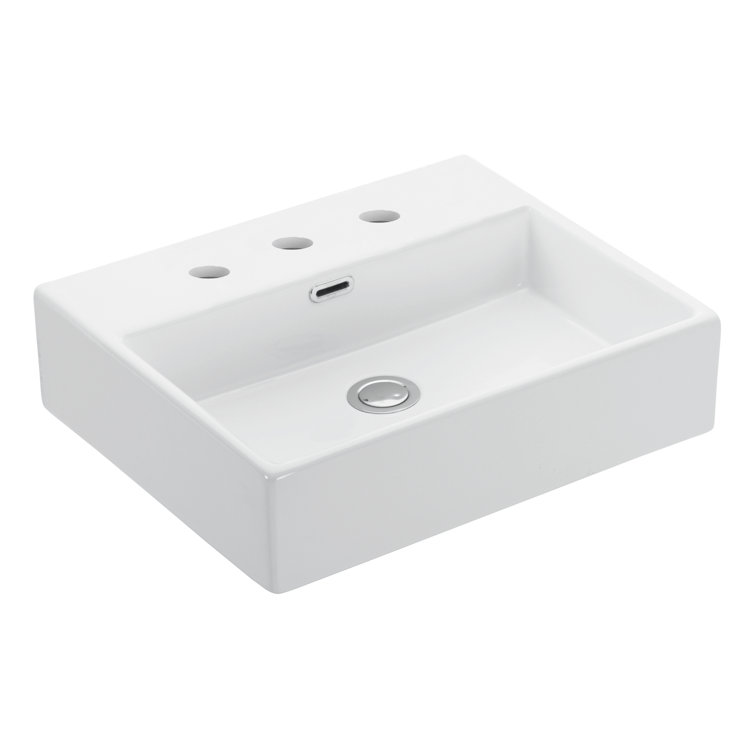 WS Bath Collections Quattro 16.5'' Glossy White Ceramic Rectangular Bathroom Sink with Overflow