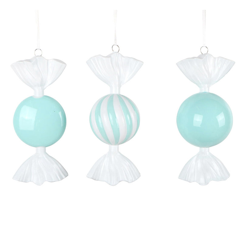 Assortiment d'ornements de bonbon 7 "très lustré. Comprend un assortiment de 3 ornements par sac., Turquoise