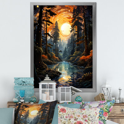 «Moonlight River Retreat Into The Forest III» - art mural forêt et rivière