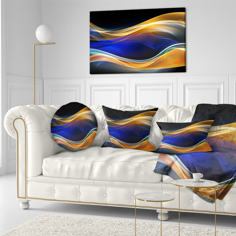 3D Wave Design - Abstract Printed Pillow, Black/Blue/Orange