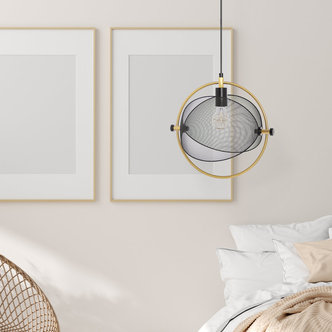 14.625"L Keegon 1-Light Black and Gold Modern Linear Pendant Orren Ellis