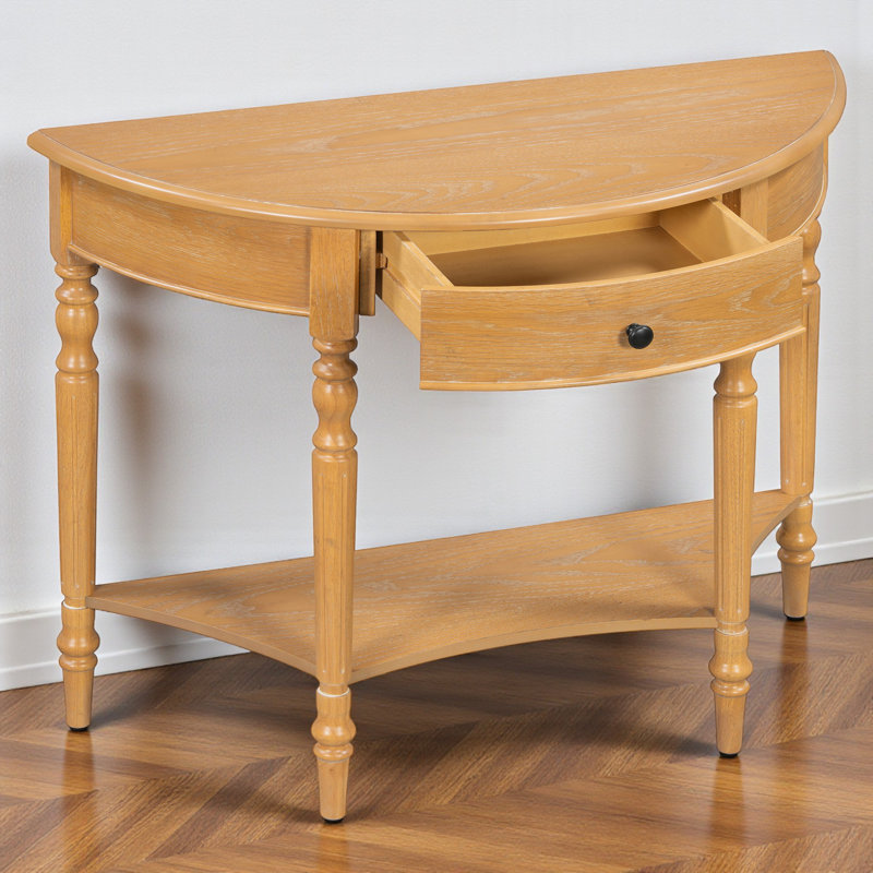 39" Console Table, Half Moon Shape, With Drawer & Shelf, For Entryway, Living Room, Hallway, Natural