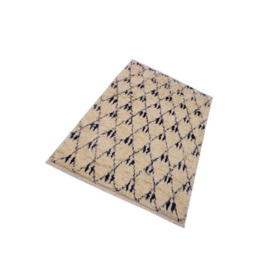 Tapis géométrique beige / noir en laine noué à la main à motif géométrique 5 pi 2 po x 8 pi Carlton