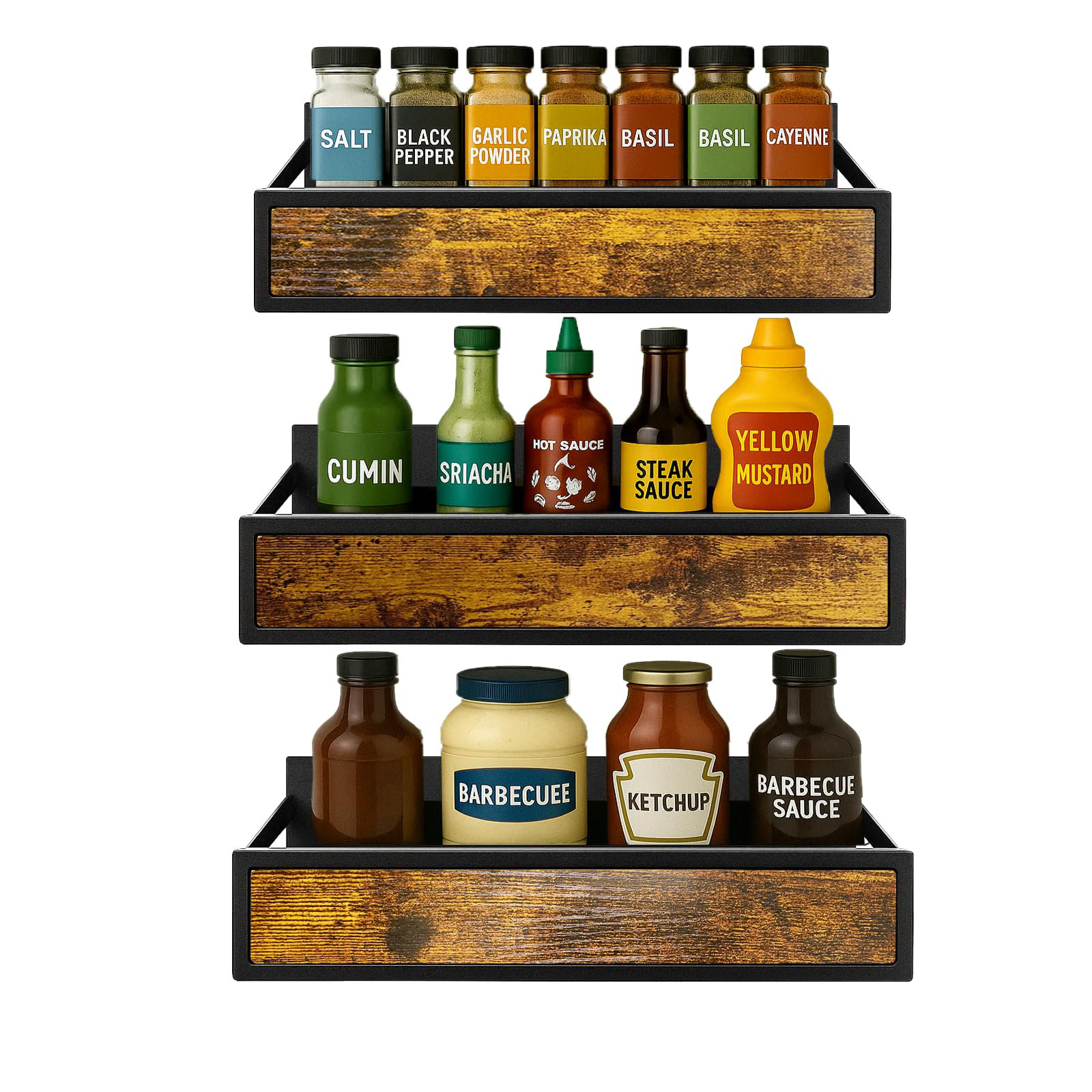 17 Stories Spice Rack Wall Mount, Pack Wooden Wall Mounted