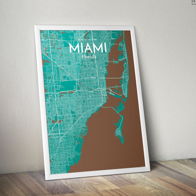 Miami City Map - No Frame Print, 43.2 cm H x 27.9 cm x 0.13 cm D