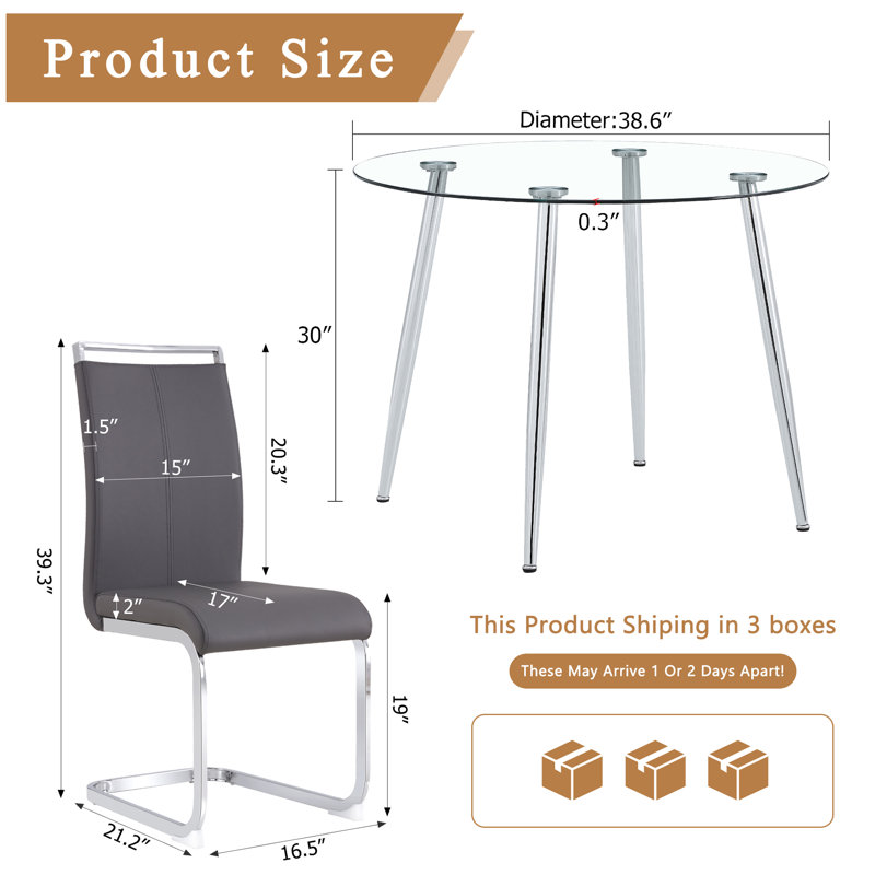 Ensemble de table de salle à manger 5 pièces Modern Modern, table de cuisine minimaliste avec 4 chaises en porte-à-faux en similicuir gris