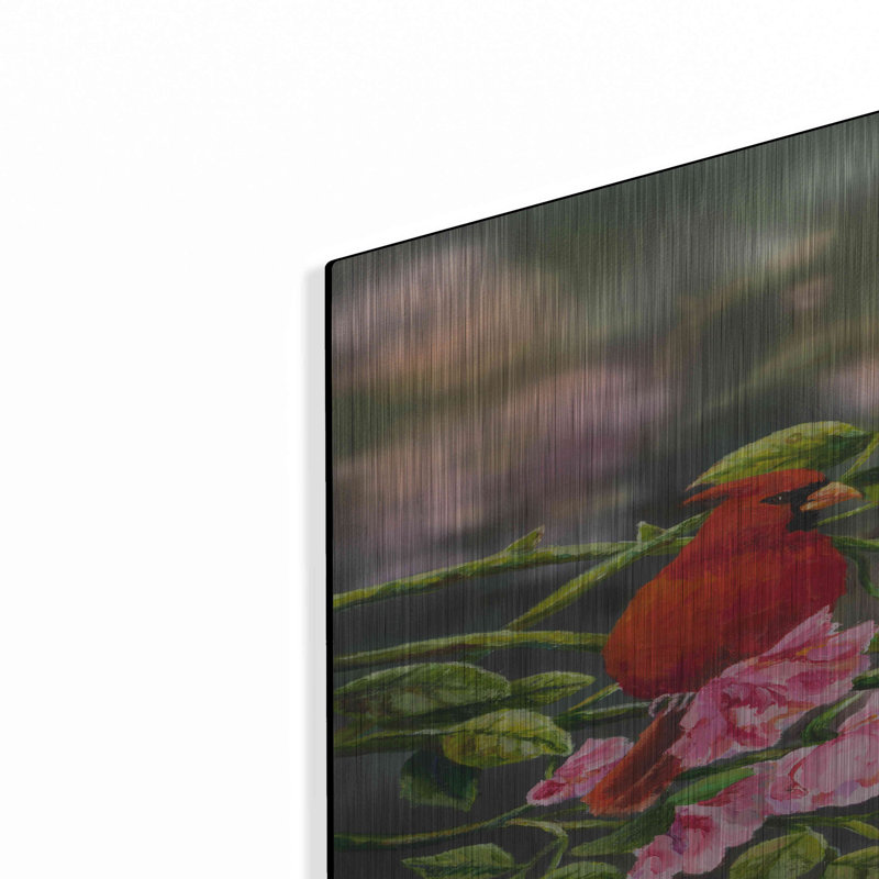 Cardinals with Roses par Sarah Davis - reproduction d'art sur métal, L 24 po x H 36 po