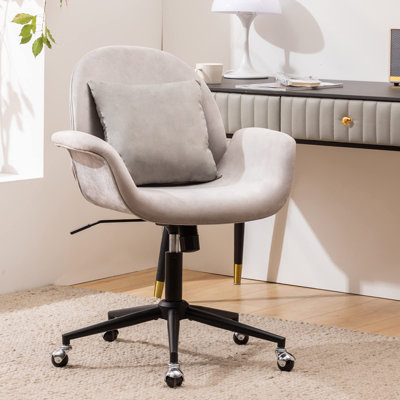 Velvet Vanity Fabric Home Office Chair Modern Adjustable Height Computer Chair With Pillow Swivel Executive Task Chair For Makeup And Living Room by Mercer41