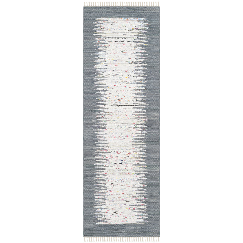 Tapis de couleur unie en coton tissé à la main Annia, Tapis de couloir 2 pi 3 po x 7 pi