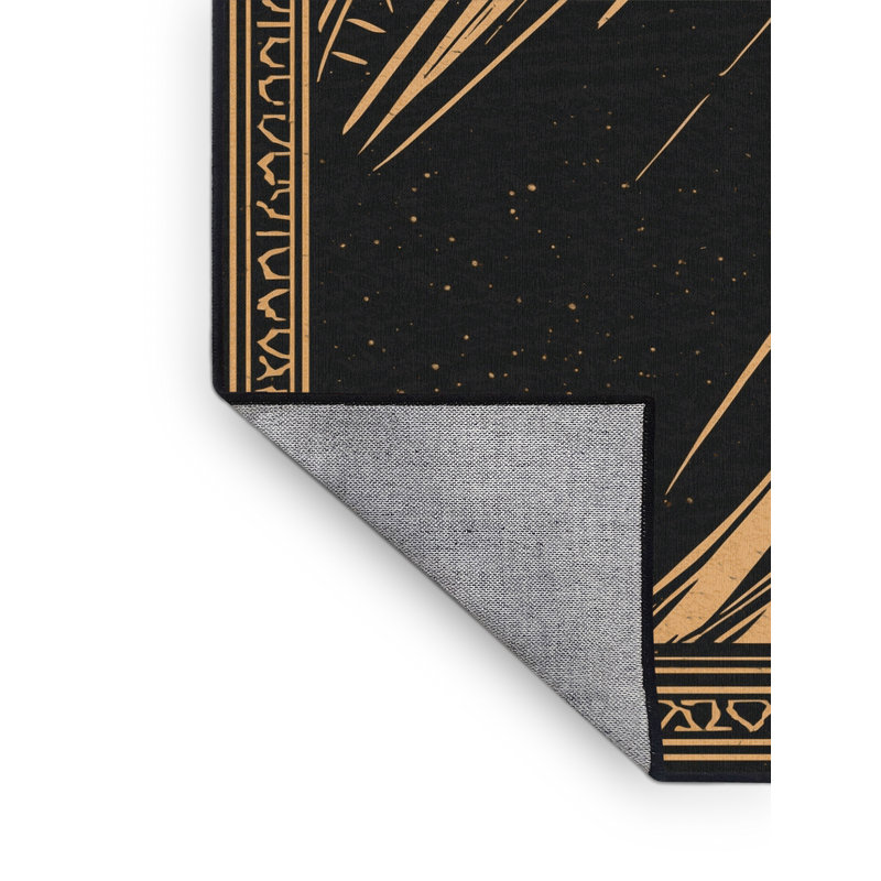 Tapis noir à motif de blocs d'inspiration mondiale lavable à la machine, 8 x 10