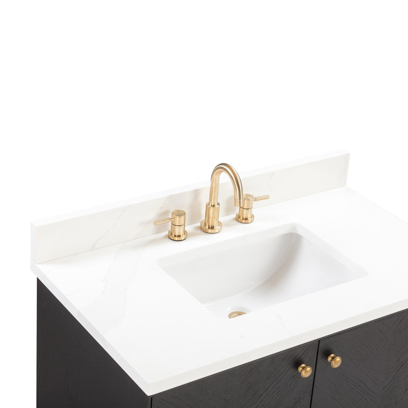 Adele 36'' Free Standing Single Bathroom Vanity with Quartz Top, Gold, Black