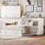 Lit plateforme escamotable de style campagnard, grand lit pliable pour petites chambres et chambres d'amis, fabrication en bois massif avec finition blanche, station de charge intégrée