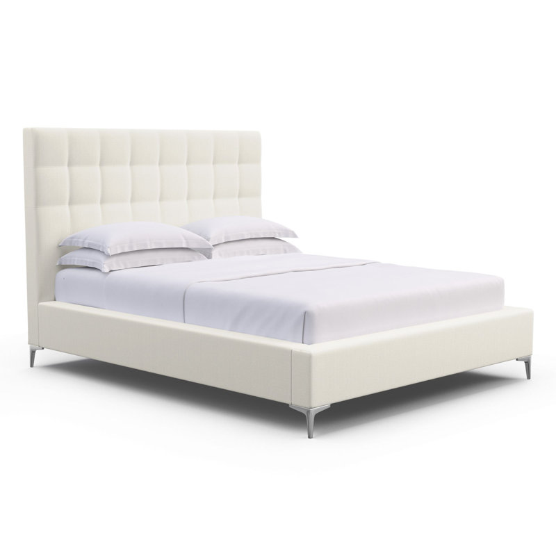 Bryant Upholstered Bed, Ebony, Twin, Box Weave Linen Alabaster