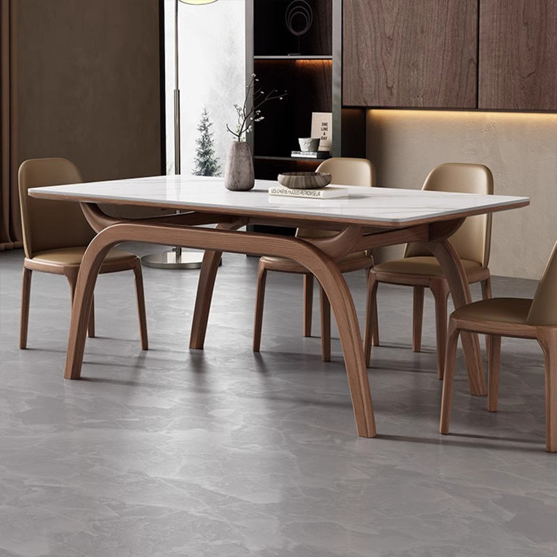 Modern Rectangular Rock Slab Dining Table Sets, 30.3"H x 70.8"L x 35.4"W