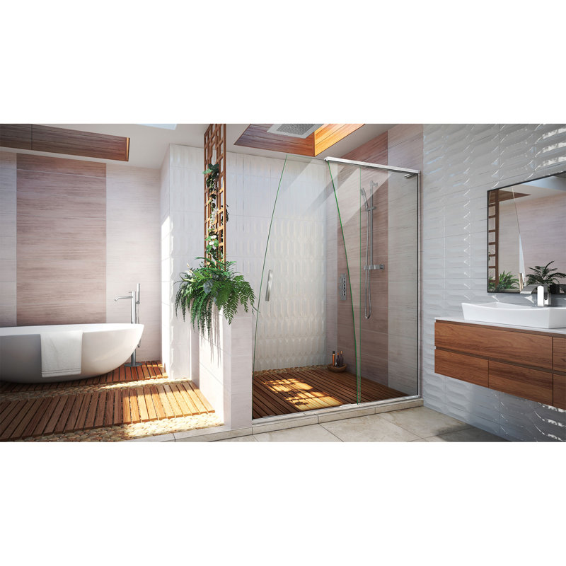 Crest 58" - 60" W x 76.62" H Single Sliding Frameless Shower Door with ClearMax™ Technology, Chrome