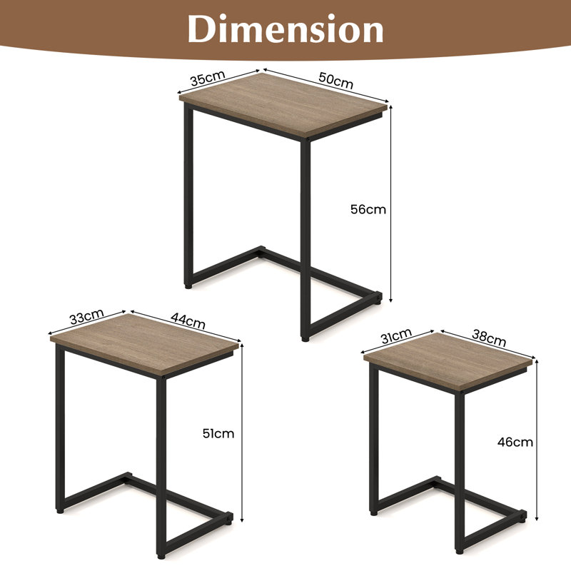 Glynell Nesting Tables, Natural Wood, Grey
