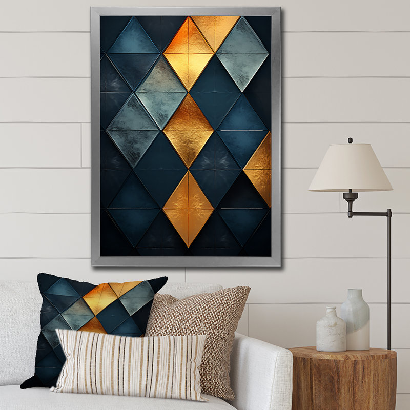 Golden Diamond se levant sur rétro bleu marine I, H 20 po x l 12 po x P 1 po, Cadre flottant blanc