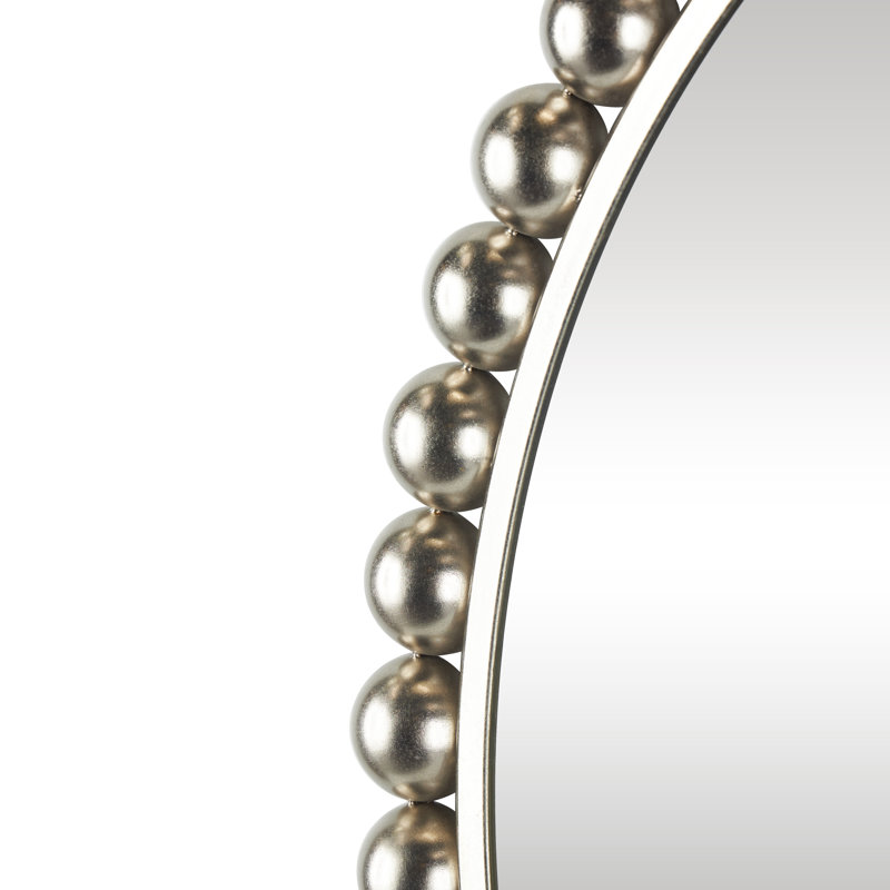 Metal Room Wall Mirror with Bead Detailing, Silver