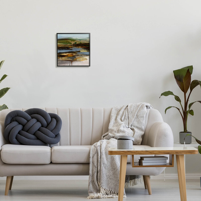 Paysage abstrait détaillé, estampe numérique par Ruth Fromstein, H 12 po x l 12 po x P 1,5 po, Giclée encadrée noir minuit