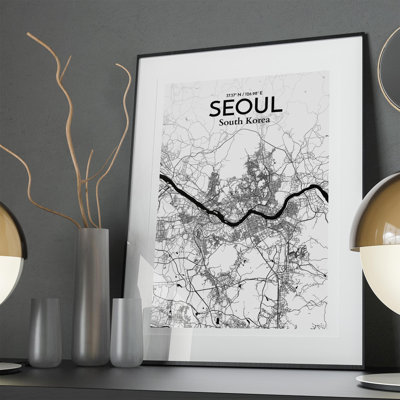 Seoul City Map in Ink 1 Piece Wall Art