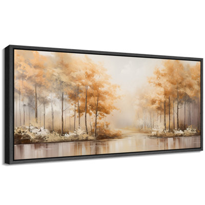 Rustic Countryside Elegant Forest Landscape Warm Tones Vintage Inspired Stripes Decor, impression encadrée sur toile
