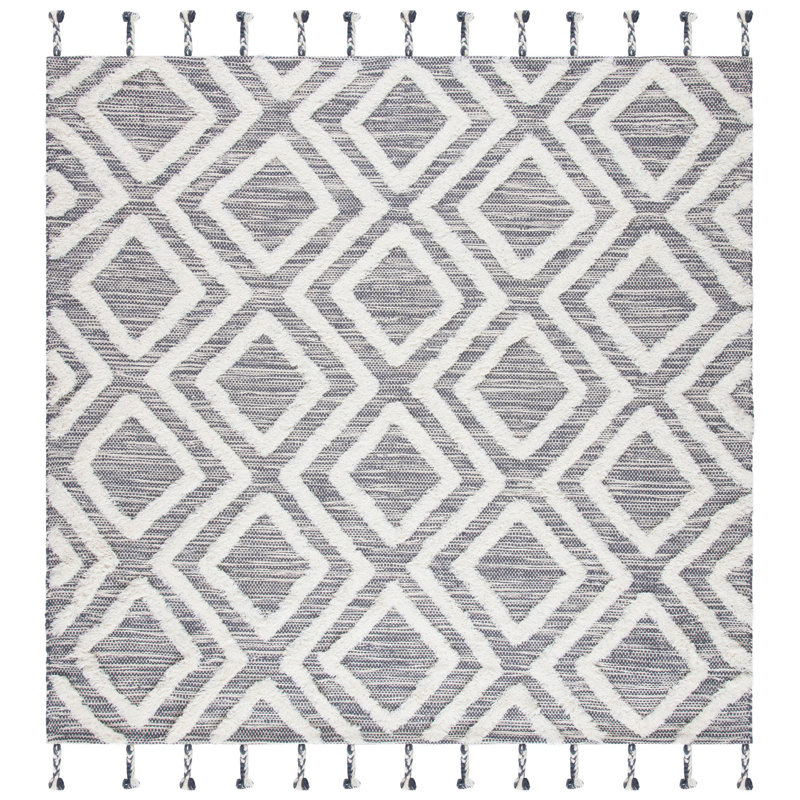 Alimatou Hand Tufted Wool Geometric Rug, Square 7'