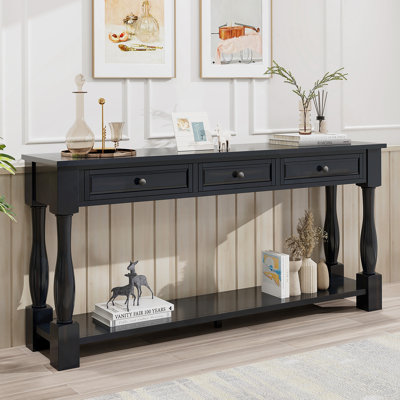 Console 63 po avec tiroirs et tablette espresso 63 po, convient au vestibule, au couloir et au salon