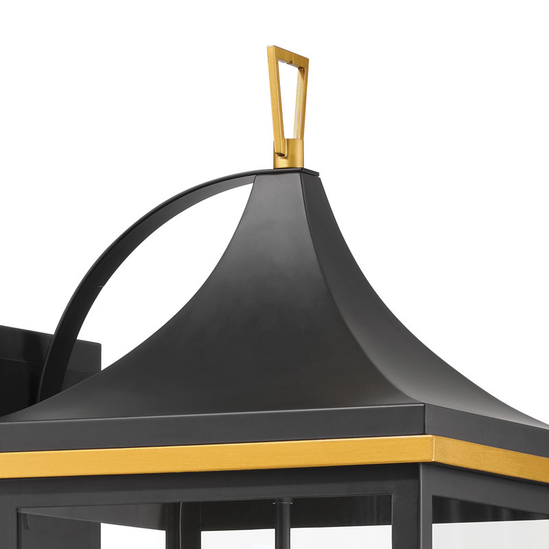 Meggett 3 Light Matte Black + Textured Gold Outdoor Sconce, 31.50" H x 12.25" W x 14.25" D