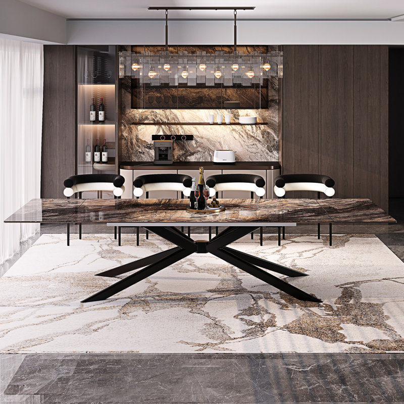 Ensemble de table de salle à manger extensible 9 pièces 110 po avec 8 chaises en tissu