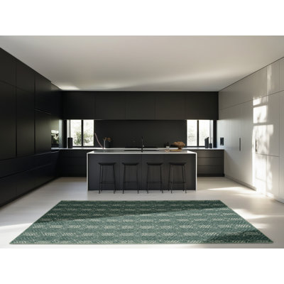 Tapis moelleux et moelleux à motif abstrait moderne et contemporain Escoto St Patties - Reliure vert sauge
