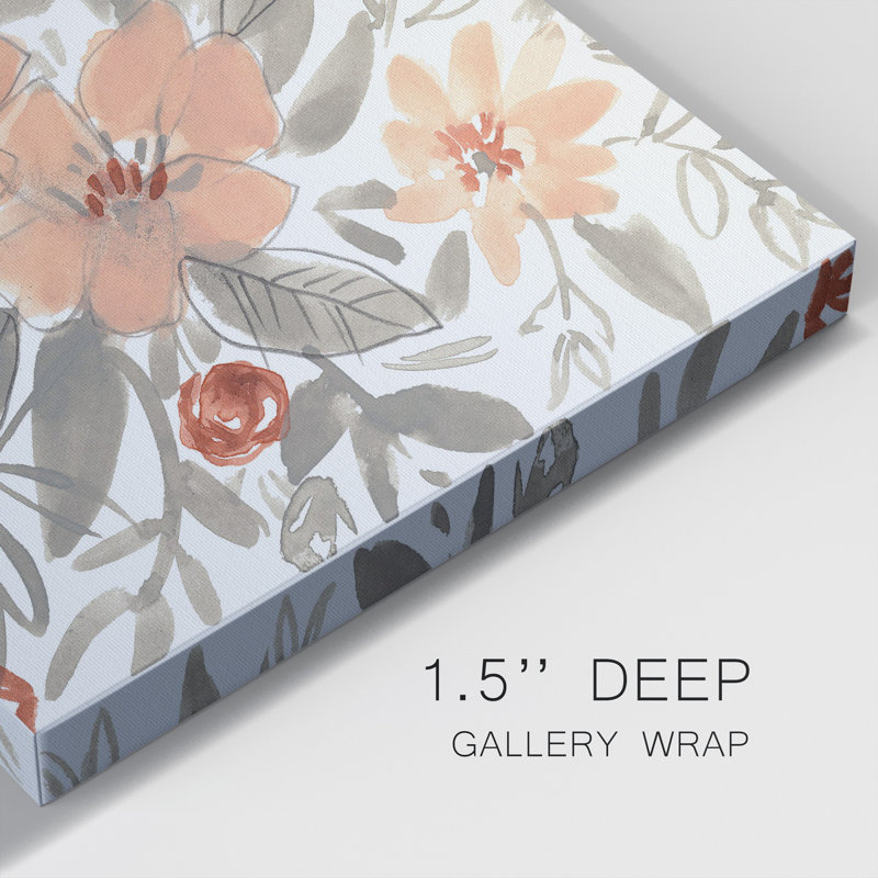 Toile tendue avec châssis I-Premium Peach & Rust Blooms, H 24 po x l 24 po x P 1 po