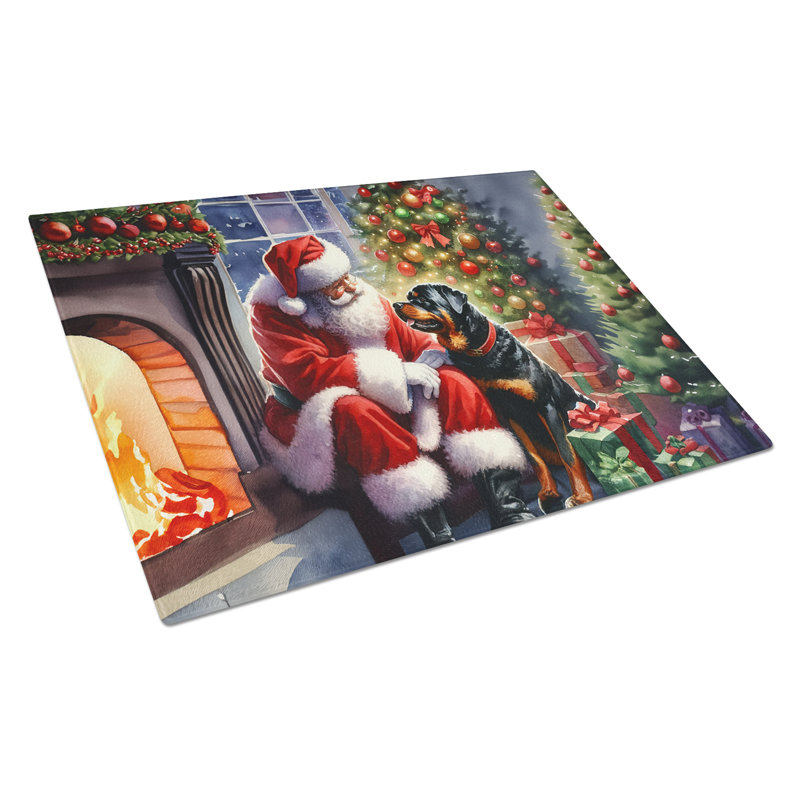 Rottweiler and Santa Claus Glass Cutting Board
