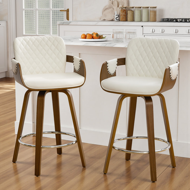 Modern Upholstered Swivel Counter Height Bar Stool, Cream