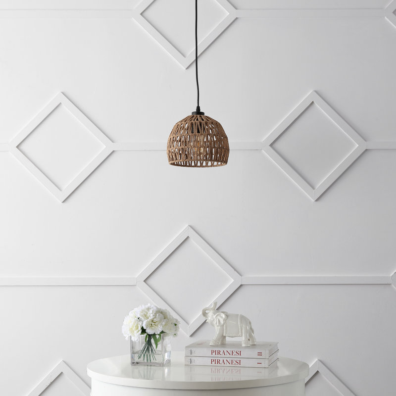 Luminaire suspendu en forme de dôme à 1 lumière Khorawa, H 69,25 po x l 8,25 po x P 8,25 po, Noir, Brun