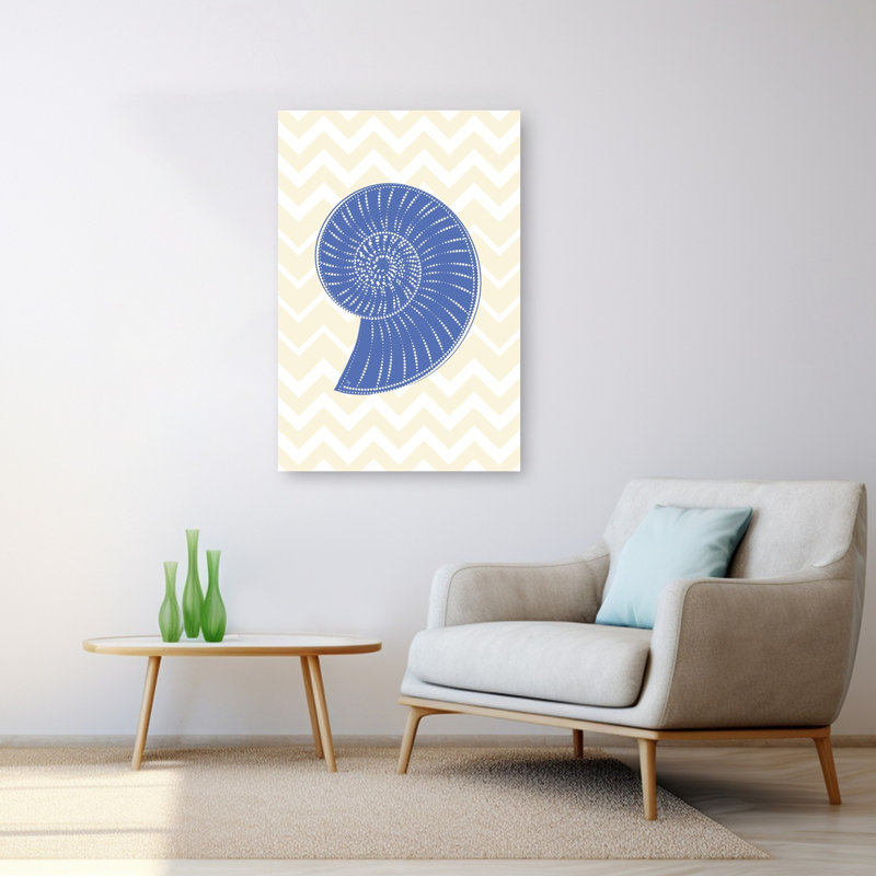 «Blue Nautilus Shell», reproduction d'art contemporain contemporain, océan côtier, poisson moderne, 48" H x 32" W