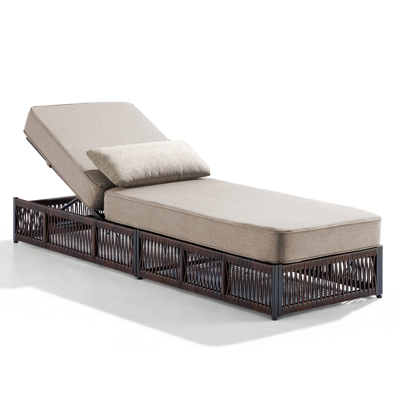 Clybourn Outdoor Poolside Adjustable Wicker Chaise Lounge Chair With Cushion (Set Of 1), Beige