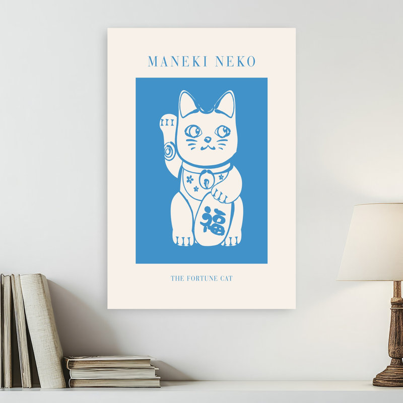 Maneki Neko Fortune Cat Traditional Contemporary Cat Wall Art Print 1 Piece Wrapped Canvas Wall Art, 60.96cm H x 40.64cm W